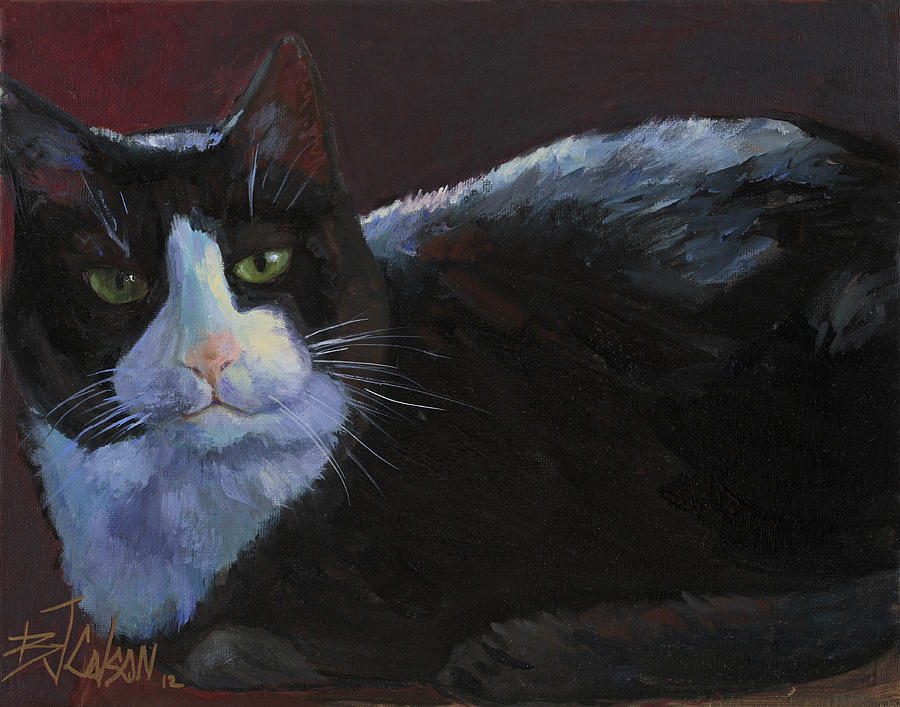 Tuxedo Cat Painting by Billie Colson
