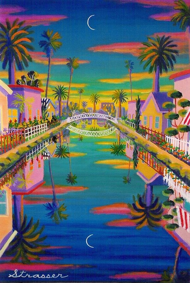 Sunset Painting - Twilight on Retro Canal by Frank Strasser