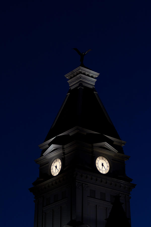Twilight view of clock at Clarksville Historic Courthouse  Photograph by Ed Gleichman