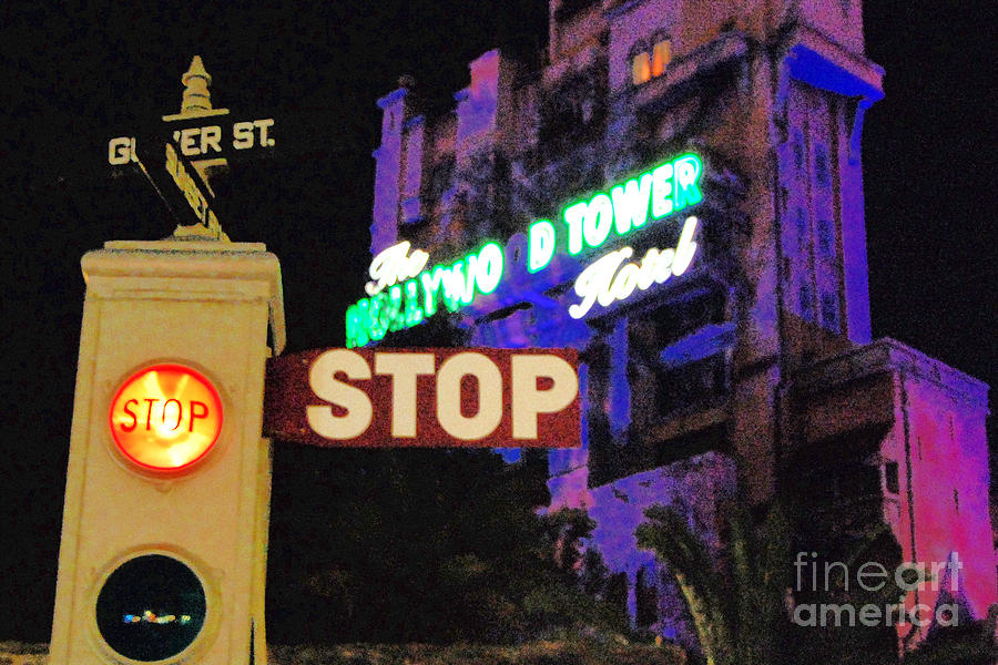 Twilight Zone Tower of Terror Stop Sign Hollywood Studios Walt Disney World Prints Film Grain Digital Art by Shawn OBrien