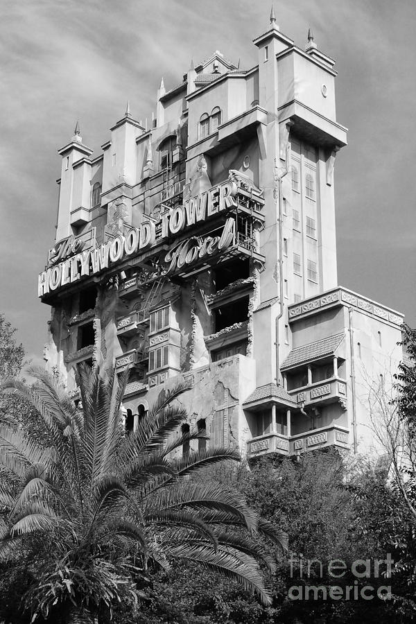 Hollywood Photograph - Twilight Zone Tower of Terror Vertical Hollywood Studios Walt Disney World Prints Black and White by Shawn OBrien