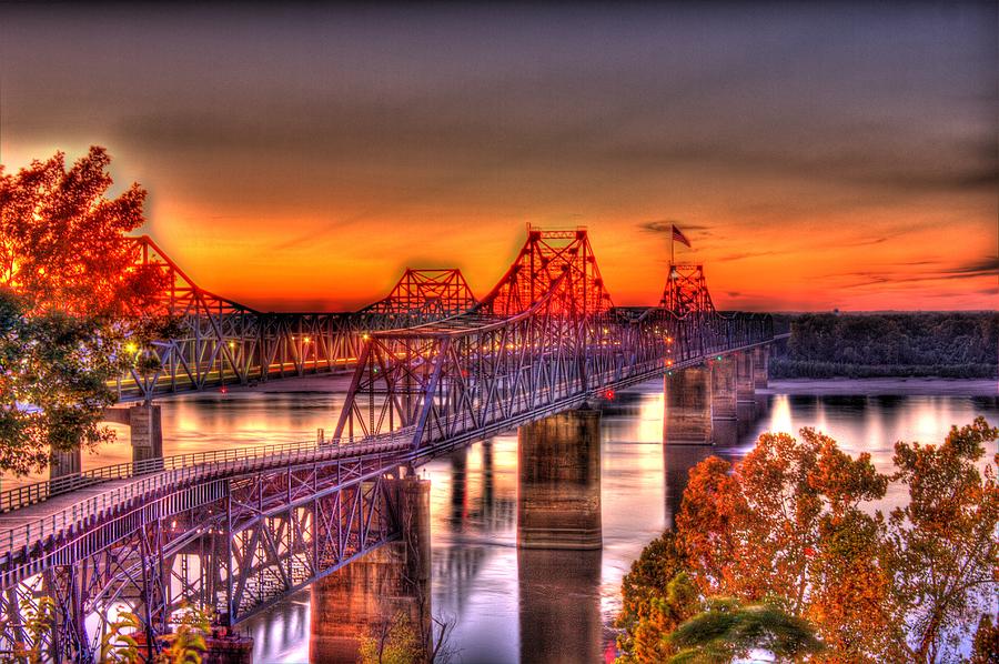 Twin Bridge at Sunset-HDR Photograph by Barry Jones