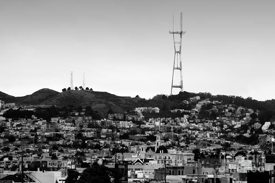 San Francisco Photograph - Twin Peaks in San Francisco . Black and White by Wingsdomain Art and Photography