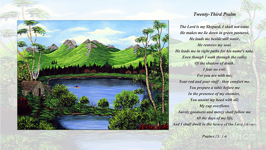 Twin Ponds and 23 Psalm on White Painting by Barbara A Griffin