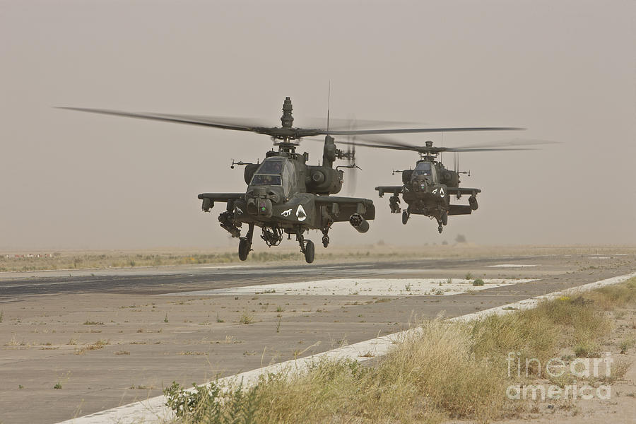 Two Ah-64 Apache Helicopters Prepare Photograph