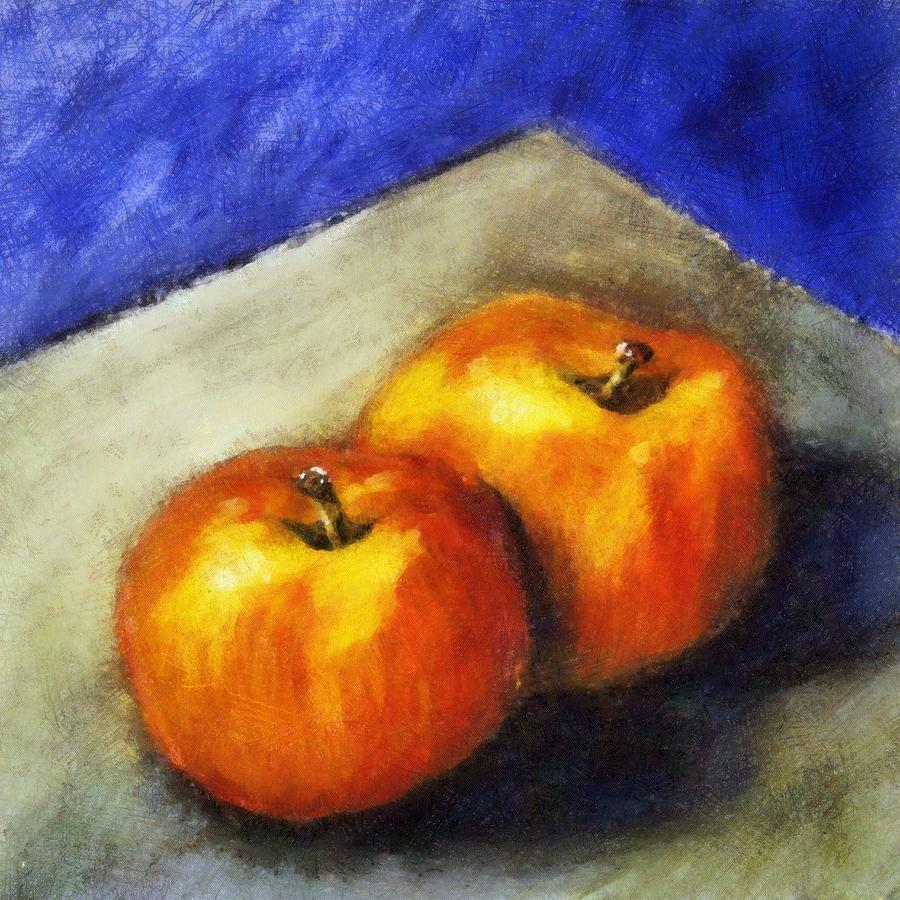 Two Apples with Blue Painting by Michelle Calkins