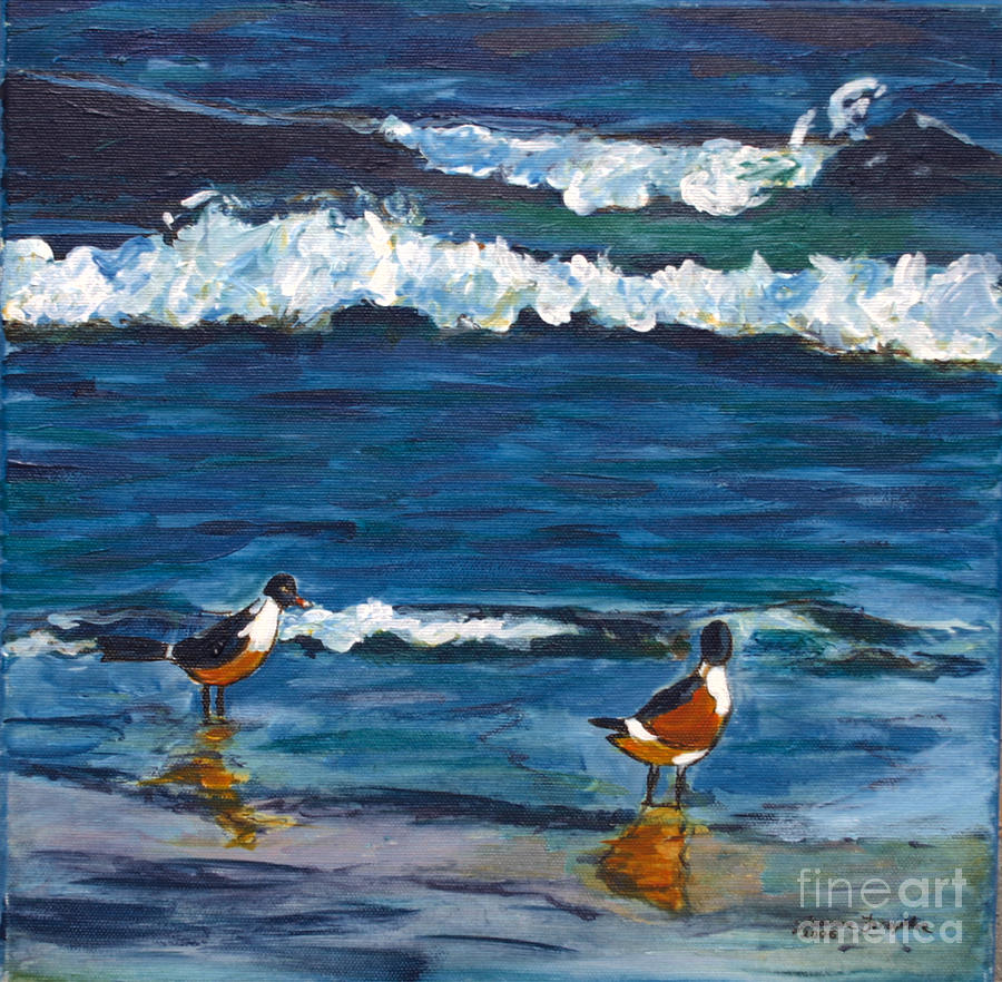 Two Birds with Waves Painting by Jeanne Forsythe