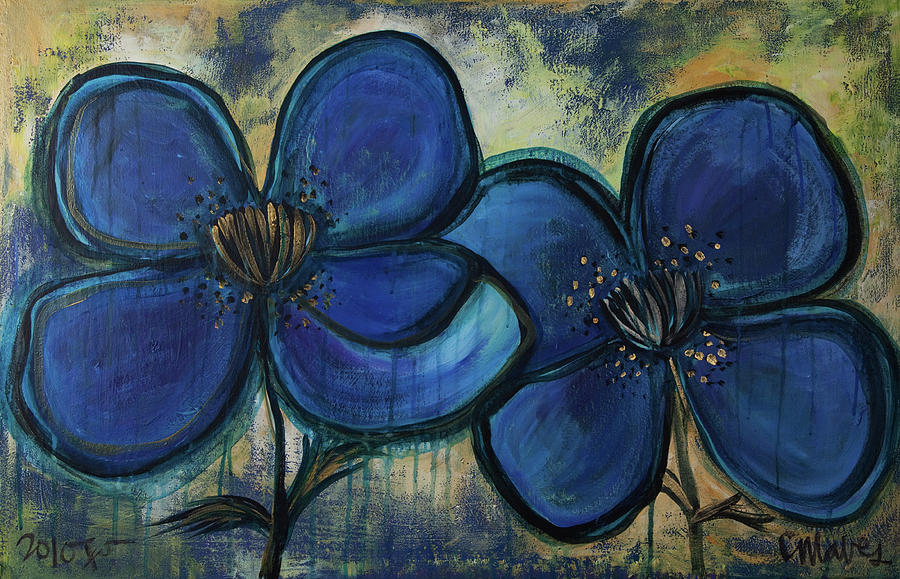 Two Blue Poppies Painting by Laurie Maves ART