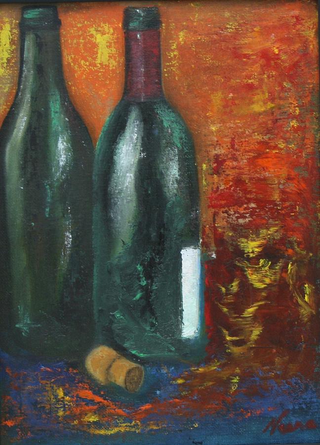 Bottle Painting - Two Bottles Of Wine by Neena Alapatt