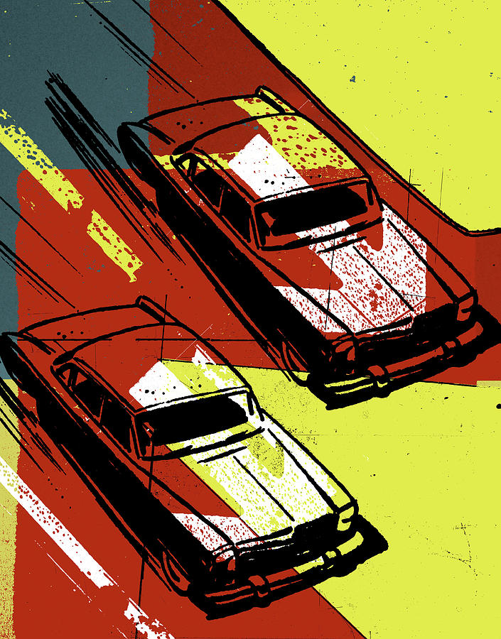 Two Cars Racing Digital Art by Alex Williamson