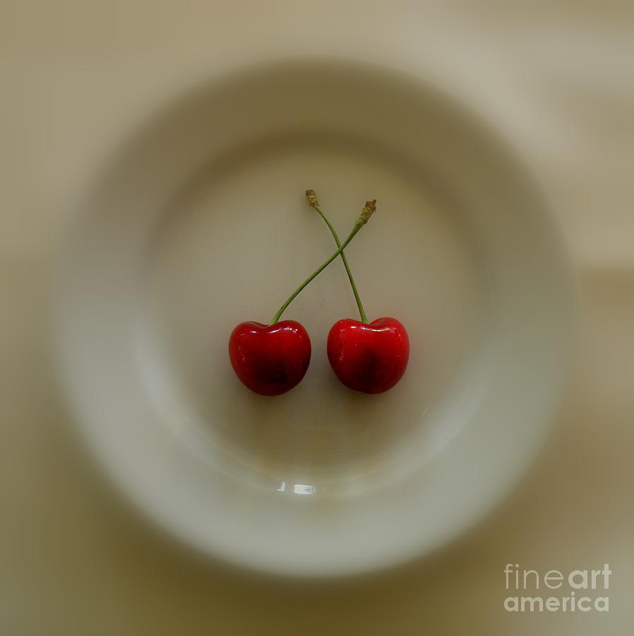 Two Cherries on a Plate Photograph by Lainie Wrightson