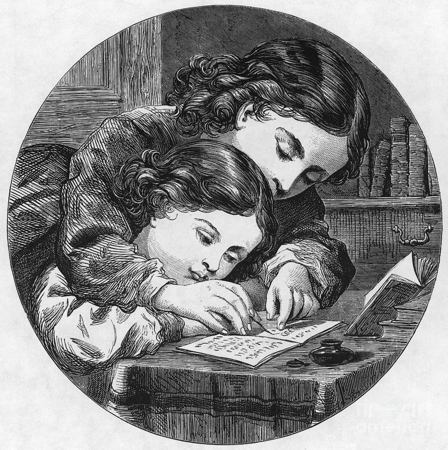 Writing Photograph - Two Children Writing by Photo Researchers