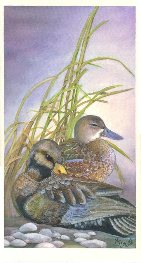 Two Ducks Painting by Mary Jo Zorad