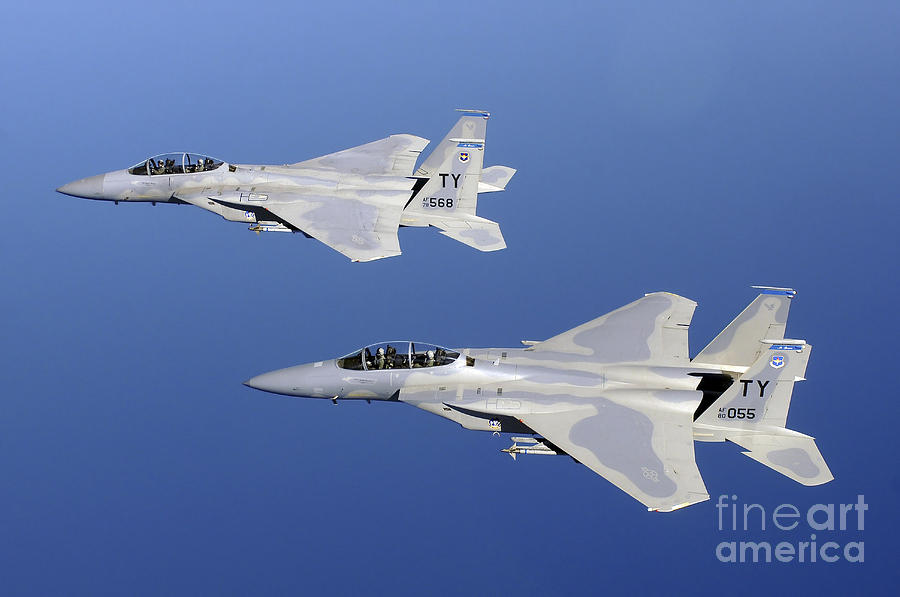 Two F-15 Eagles Fly In Formation Photograph by Stocktrek Images