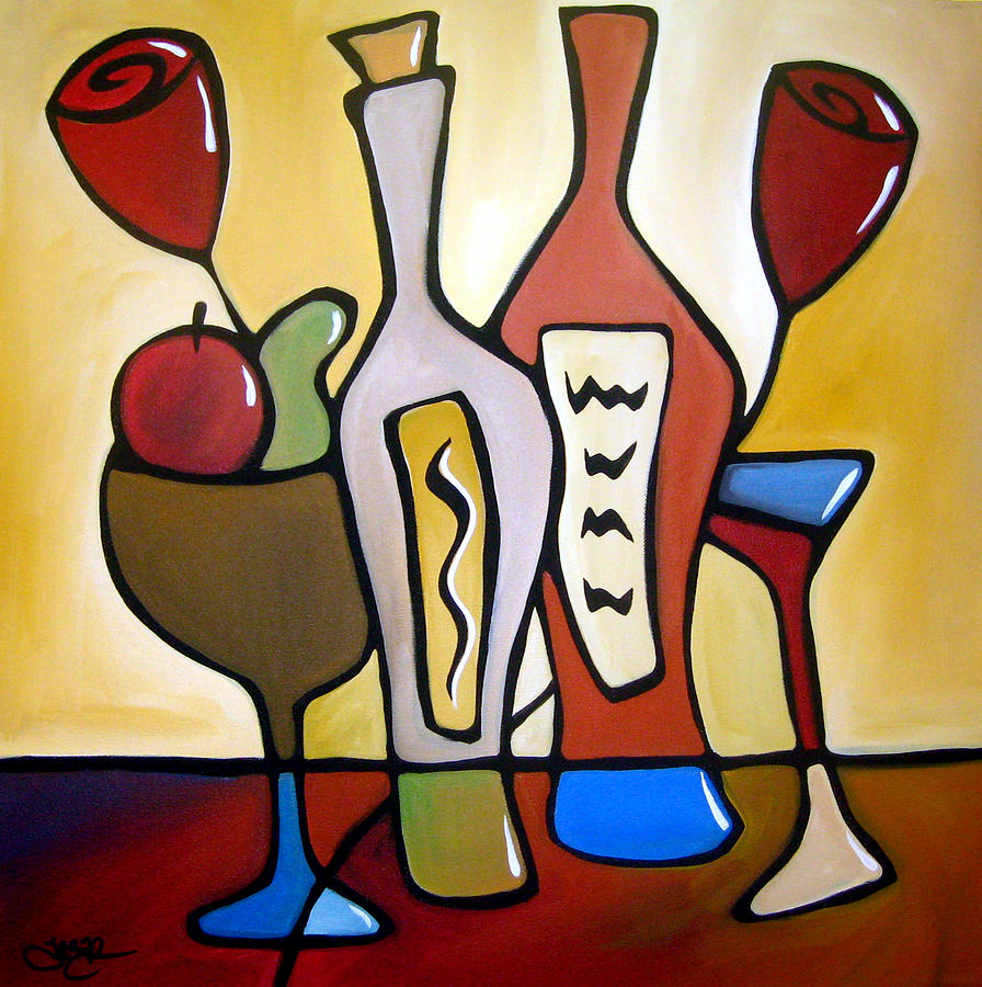 Two-fer - Abstract Wine Art by Fidostudio Painting by Tom Fedro