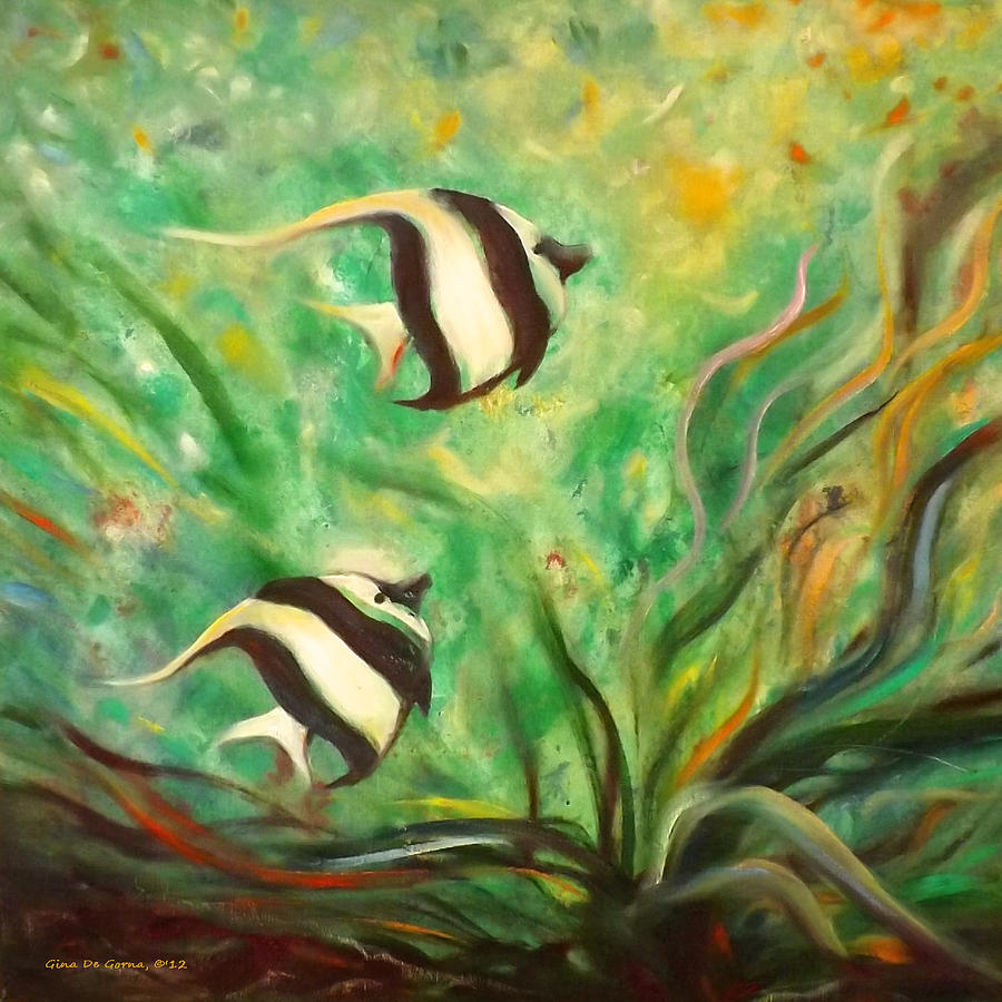 Two Fishes Painting by Gina De Gorna