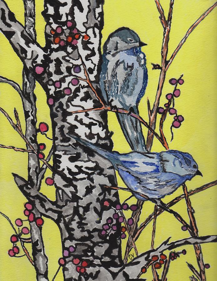 Bird Painting - Two for Two by Connie Valasco