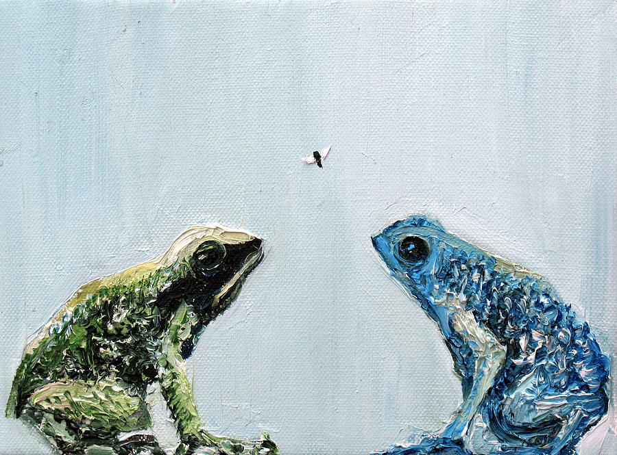 TWO FROGS STARING at a FLY Painting by Fabrizio Cassetta