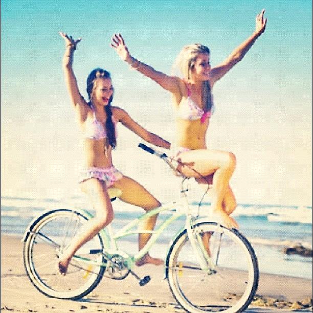 Bicycle Photograph - #two #girls #having #fun #bicycle by Isidora Leyton