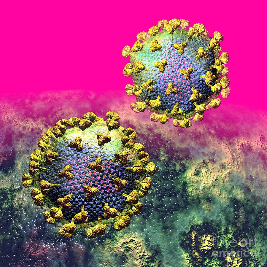 Two HIV Particles on Hot Pink Digital Art by Russell Kightley
