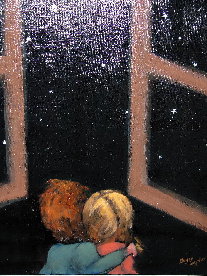 Two kids Stargazing Painting by Joyce Snyder
