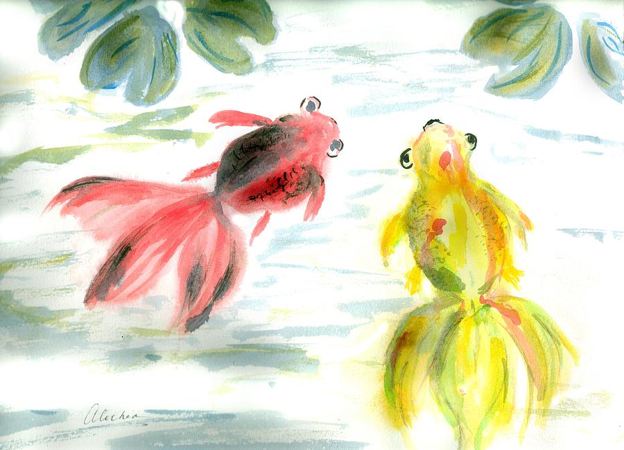 Two Little Fishes Painting by Alethea M
