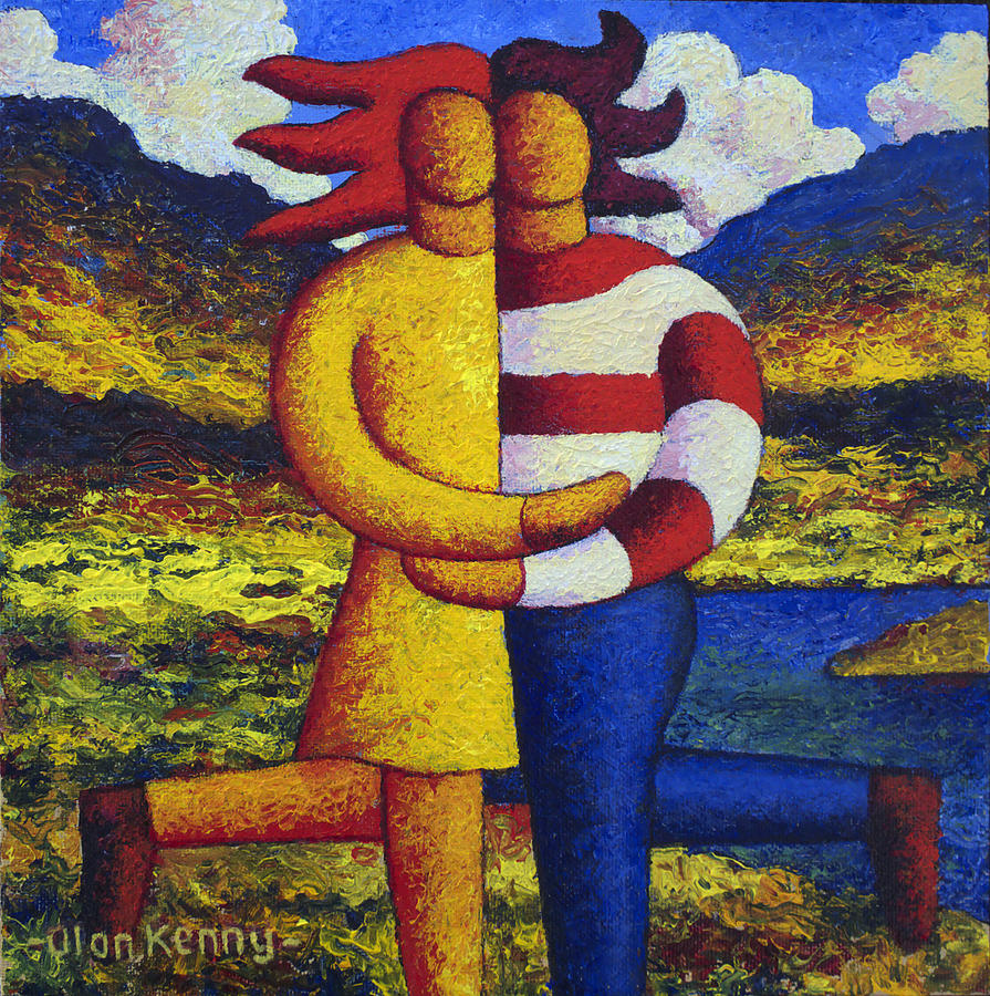Two lovers in a landscape by a lake Painting by Alan Kenny