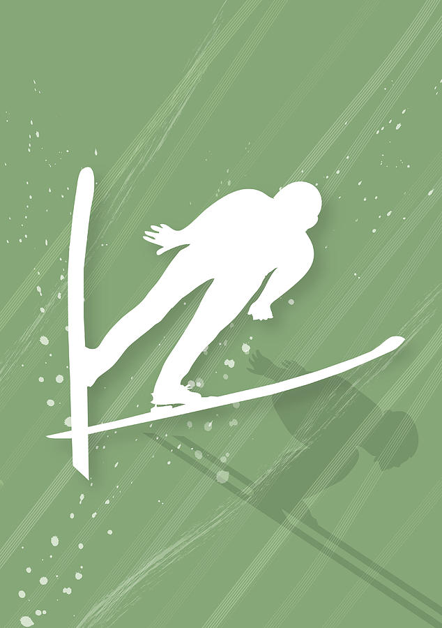 Sports Digital Art - Two Men Ski Jumping by Meg Takamura