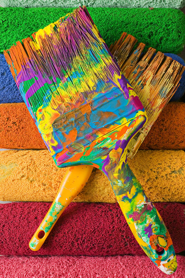 Still Life Photograph - Two paintbrushes on paint rollers by Garry Gay