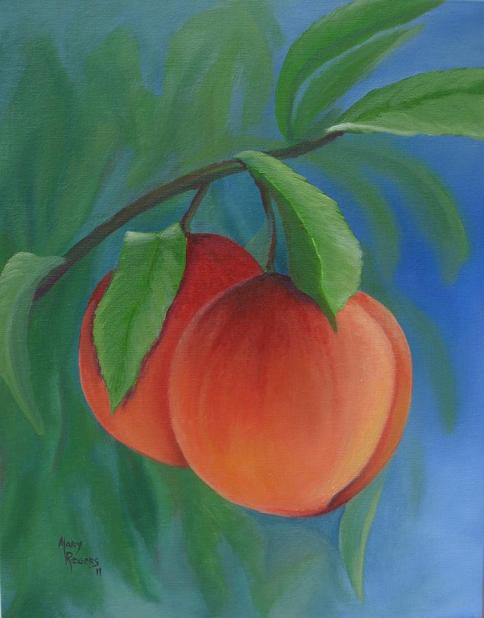 Peach Painting - Two Peaches by Mary Rogers Peach Painting - Two Peaches by Mary Rogers