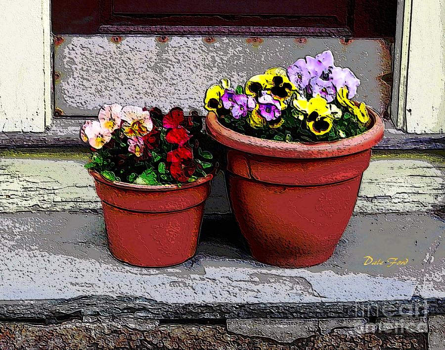 Two Pots of Pansies Digital Art by Dale   Ford
