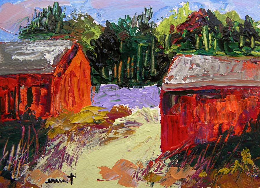 Two Red Barns-Musing Painting by John Williams
