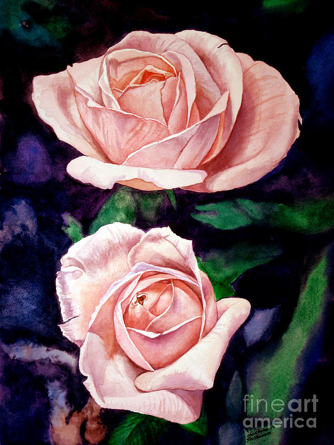 Two Roses Painting by Christopher Shellhammer