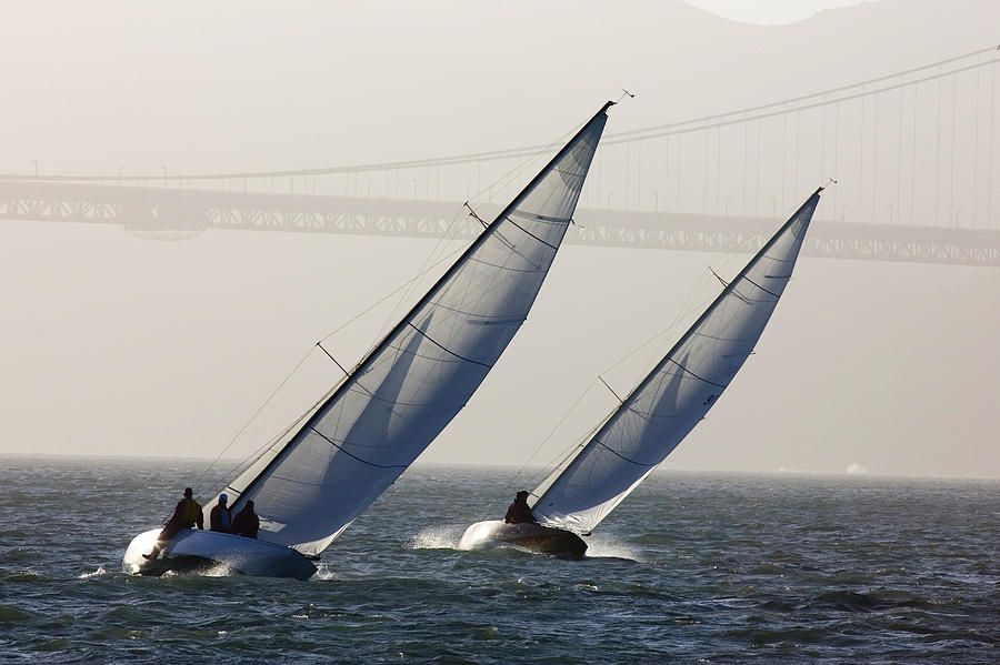 Two Sailboats Race Upwind Towards Photograph by Skip Brown