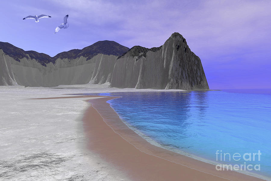 Fantasy Digital Art - Two Seagulls Fly Over A Beautiful Ocean by Corey Ford