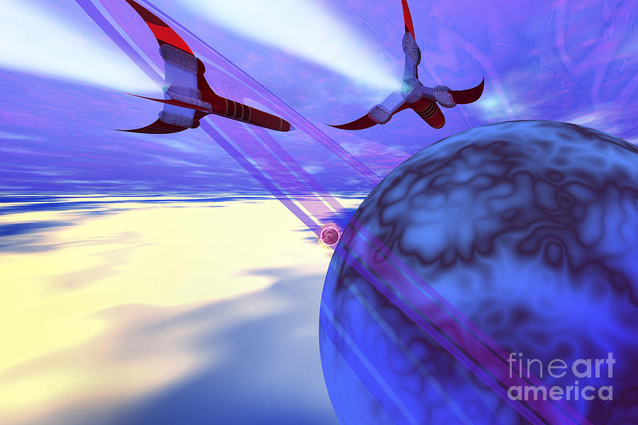 Two Spacecraft Fly Back To Their Home Digital Art by Corey Ford