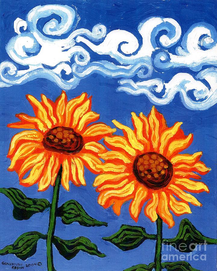 Two Sunflowers Painting by Genevieve Esson