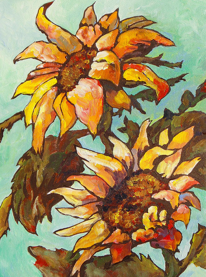 Two Sunflowers Painting by Sandy Tracey