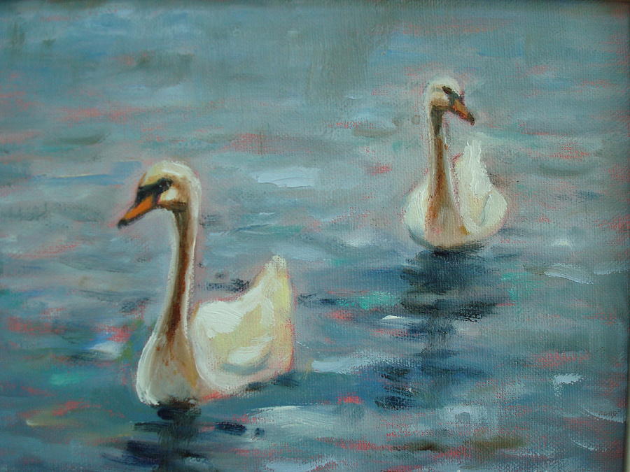 Two Swans Painting By Holly Ladue Ulrich 