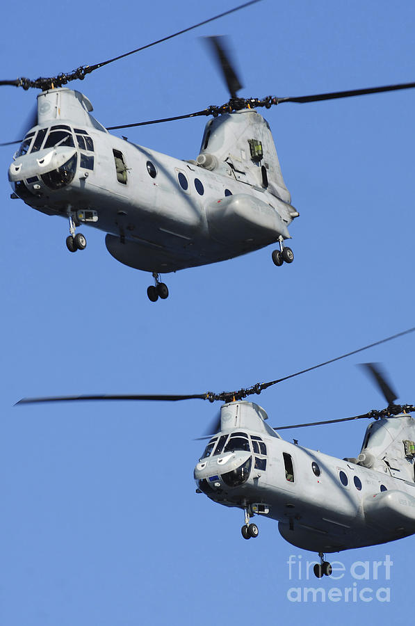 Two U.s. Marine Corps Ch-46e Sea Knight Photograph by Stocktrek Images
