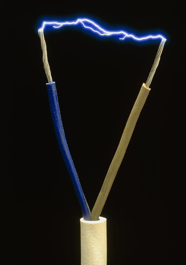 Cable Photograph - Two Wires Of A Plug Showing Spark Discharge by Victor De Schwanberg