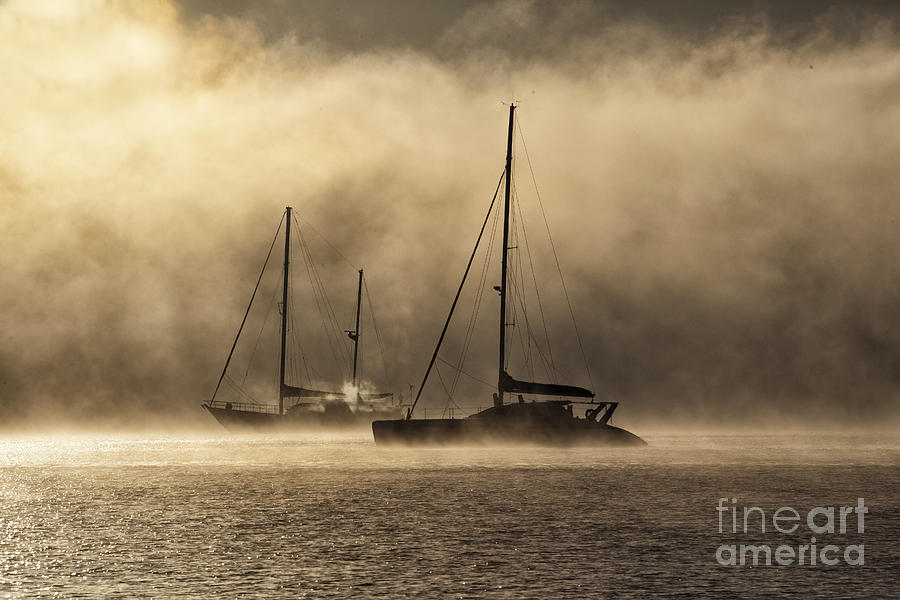 Two yachts in dawn mist Photograph by Sheila Smart Fine Art Photography