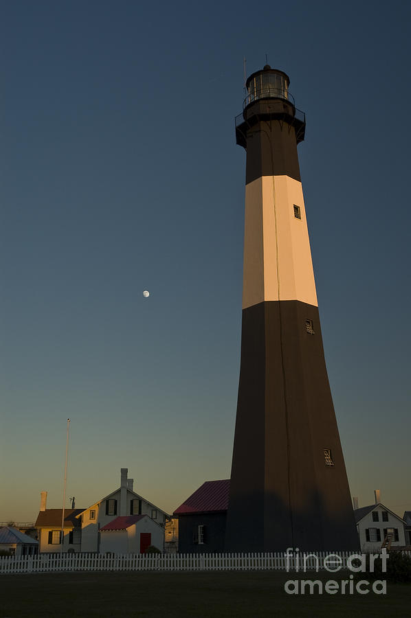 Tybee Island Lighthouse and Moon Photograph by Tim Mulina