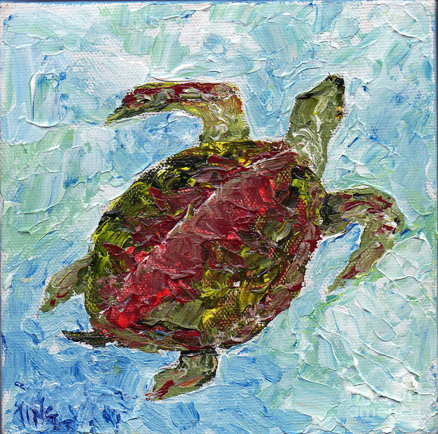 Tybee Turtle Swimming Painting by Doris Blessington