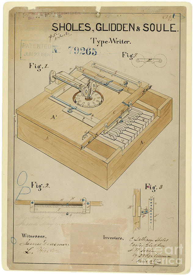Type-writer Patent Illustration Photograph by National Archives/Science Source