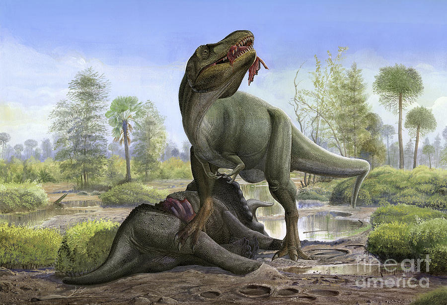 Dinosaur Digital Art - Tyrannosaurus Rex Eats The Carrion by Sergey Krasovskiy
