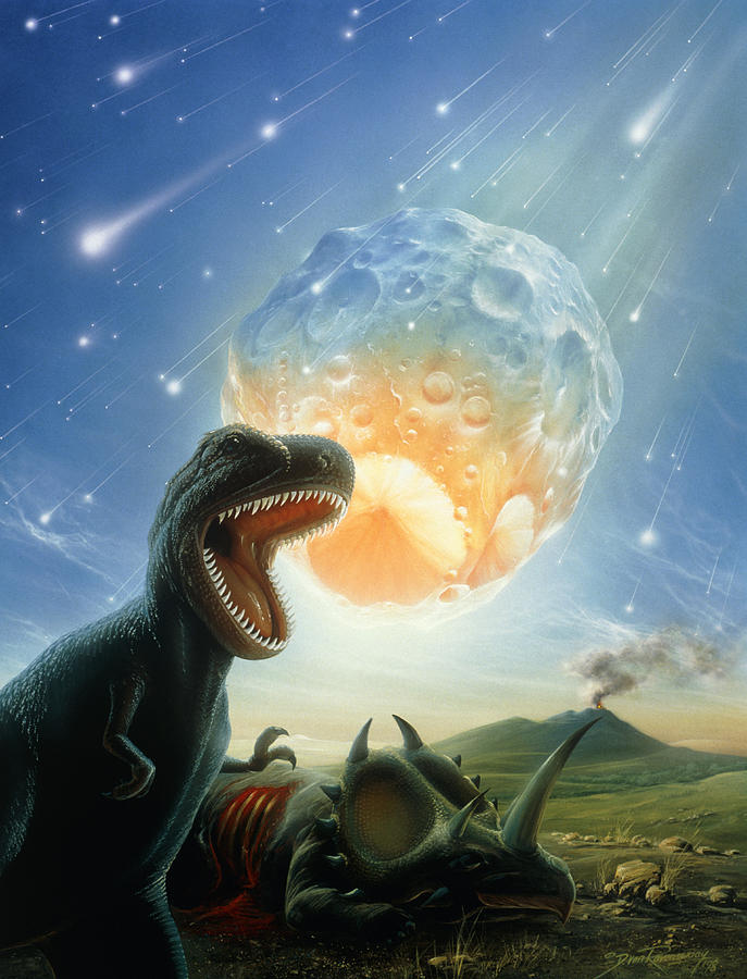 Tyrannosaurus Rex Fleeing From An Asteroid Strike Photograph by D