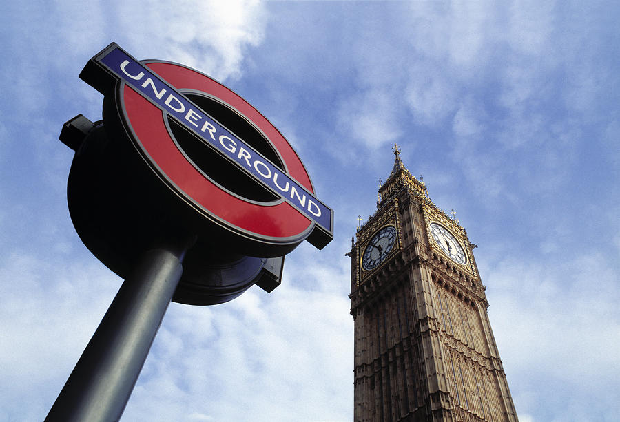 Uk, England, London, Underground Sign And Big Ben, Low Angle View Photograph by Ghislain & Marie David de Lossy