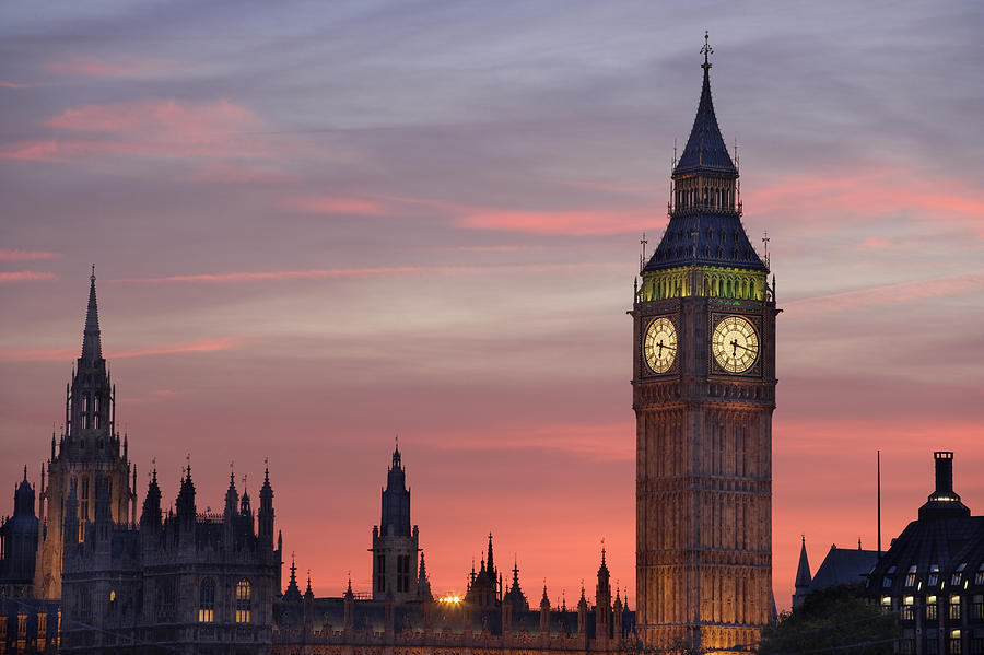 Uk, London, Big Ben, Sunset Photograph by Travelpix Ltd