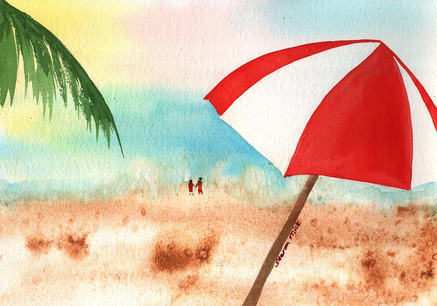 Umbrella on the Beach Painting by Sharon Mick